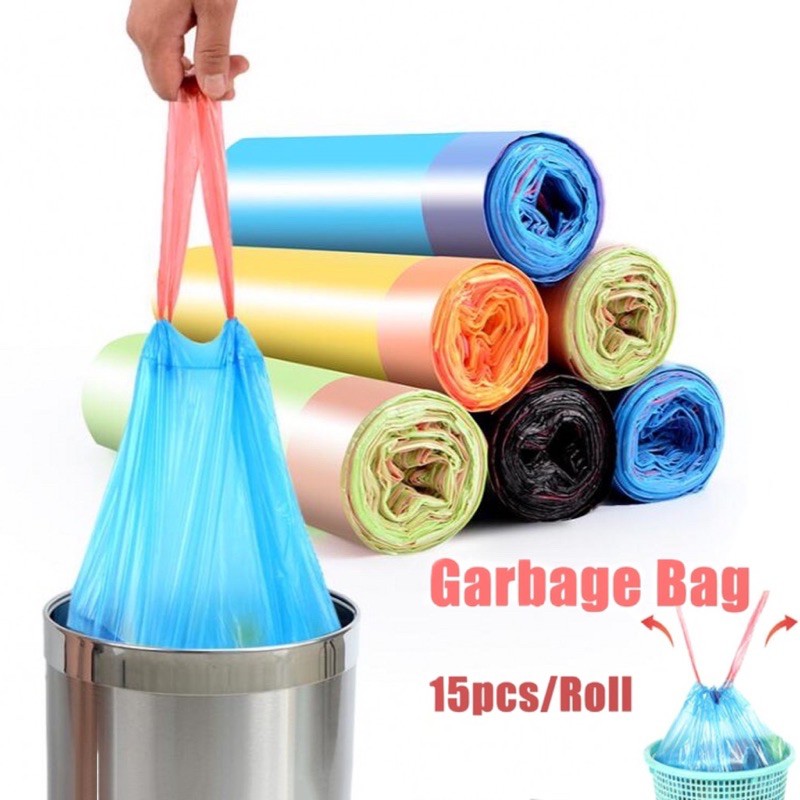 15Pcs/Roll Drawstring Garbage Bag Thickened Automatic Closing Kitchen