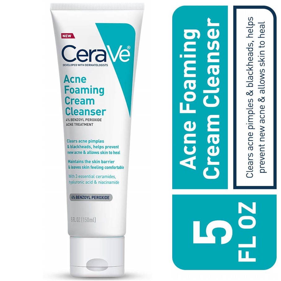 CeraVe Acne Foaming Cream Cleanser 5 Oz with Benzoyl Peroxide ...