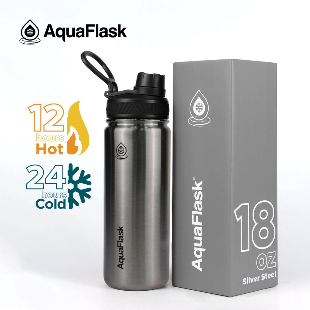 Aquaflask 18oz Silver Steel Wide Mouth with Spout Lid Vacuum Insulated ...