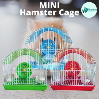 Colorful Collapsible Small Hamster Cage With Feeding Cups and Hamster Wheel 22x17x23cm