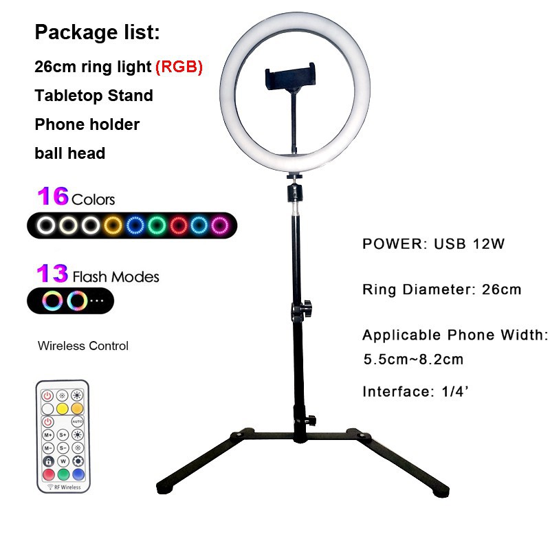 26cm Selfie Ring Light Ringlight With, Tabletop Ring Light With Phone Holder