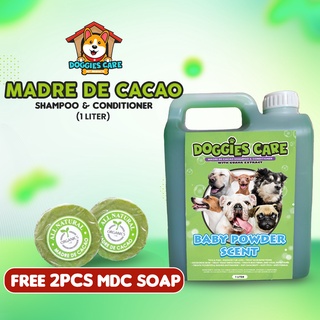 Madre de Cacao Shampoo & Conditioner with Guava Extracts - Baby Powder Scent 1 Liter Green FREE SOAP