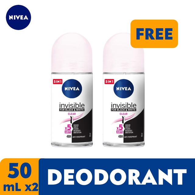 Nivea Deo Invisible B&W Clear Roll-On 50ml Bundle Of 2 | Shopee Philippines