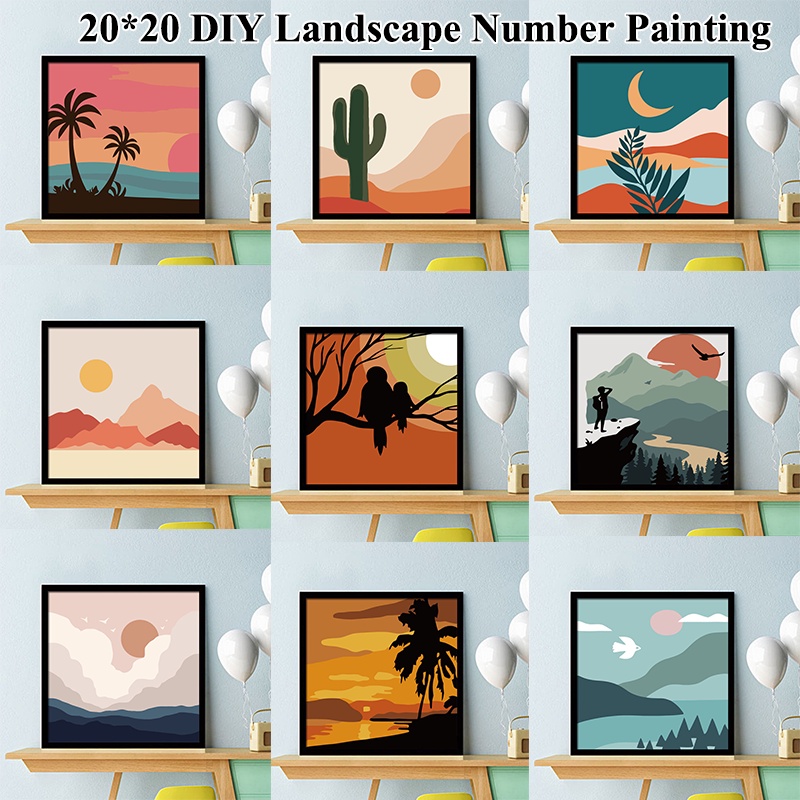 20x20cm with frame Landscape painting Paint by Numbers wall art scenery oil painting Decorative hanging picture Gift for kids