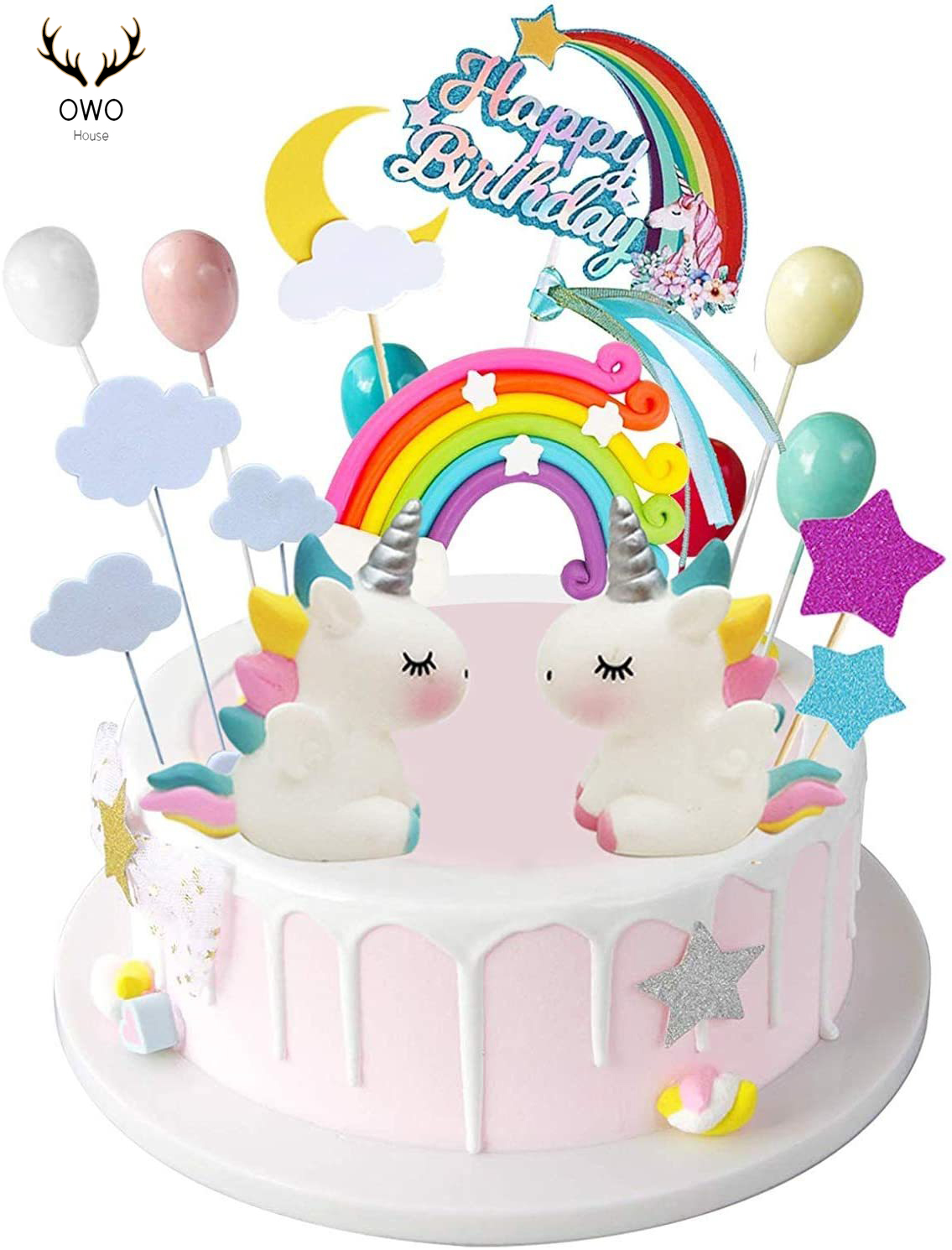 1set Rainbow Unicorn Cake Topper Kit Cloud Rainbow Balloon Kid Happy Birthday Cake Toppers Party Decorations Prop Shopee Philippines