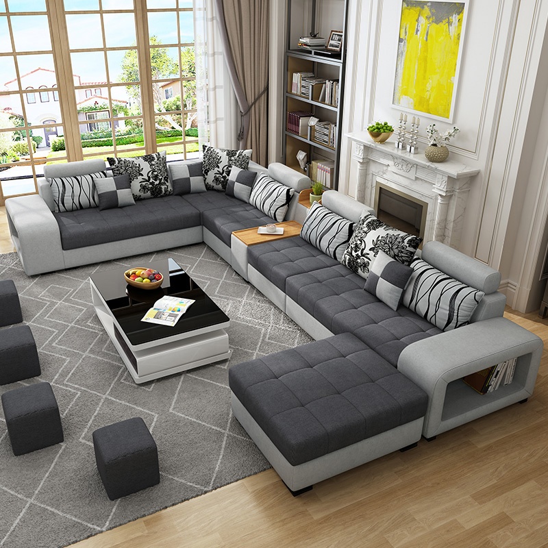 Modern Style Fabric Sectional Sofa Cum Bed Couch Living Room Sofas Set Home  Furnture Luxury U Shaped | Shopee Philippines