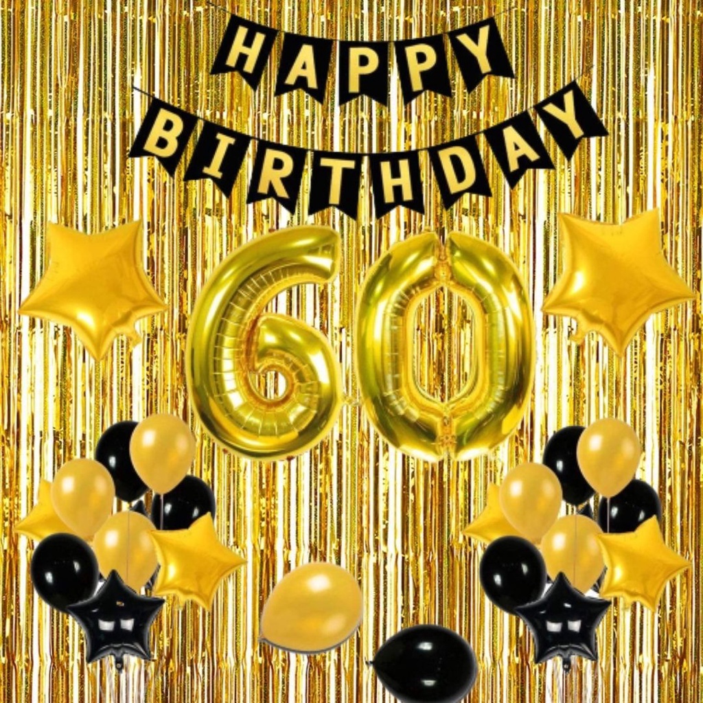 TP40 - Black & Gold 60th Birthday Party Balloon Decor Props Parents