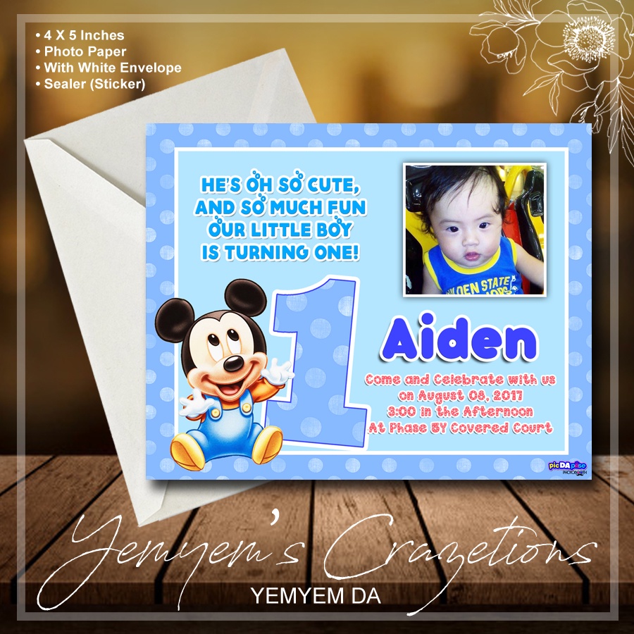 089 MICKEY MOUSE BAPTISM CHRISTENING BIRTHDAY INVITATIONS 12