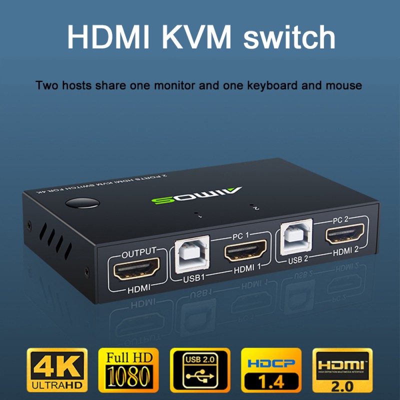 Elikliv 4K HDMI USB KVM Switch 2 Port HDMI KVM Selector for 2 Computer Sharing 1 HD Monitor and 4 USB Devices Support Hotkey Switch Support wireless keyboard and Mouse