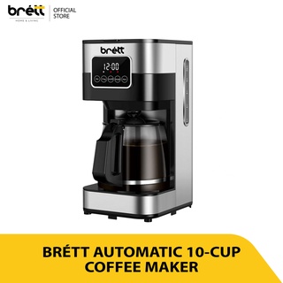 Brett Coffee Maker, Touch-Screen 10-cup Programmable with Glass Carafe, Stainless Steel
