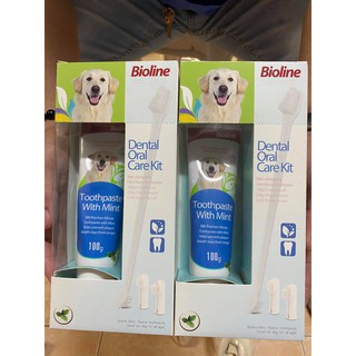 Bioline Dental Kit for Dogs Toothpaste & Toothbrush Pet Oral Teeth Cleaning Set