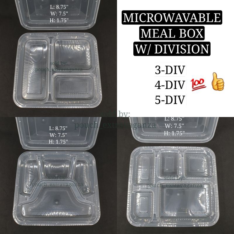 [25 PCS] MICROWAVABLE MEAL BOX BENTO BOX WITH COMPARTMENT/DIVISION 3D