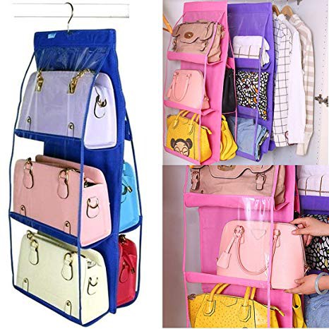 6 Pockets Large Clear Handbag Hanging Bag Organizer Purse Shopee