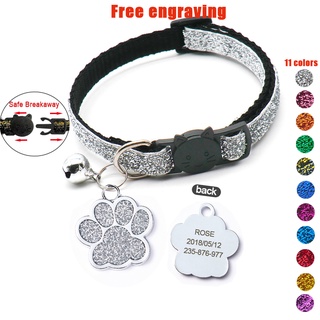 Free Customized Dog Tag Cat Tag Dog Collar With Bell Cat Collar Safe Breadaway Collar Adjustable Collar Cat Necklace Puppy Kitten Collar