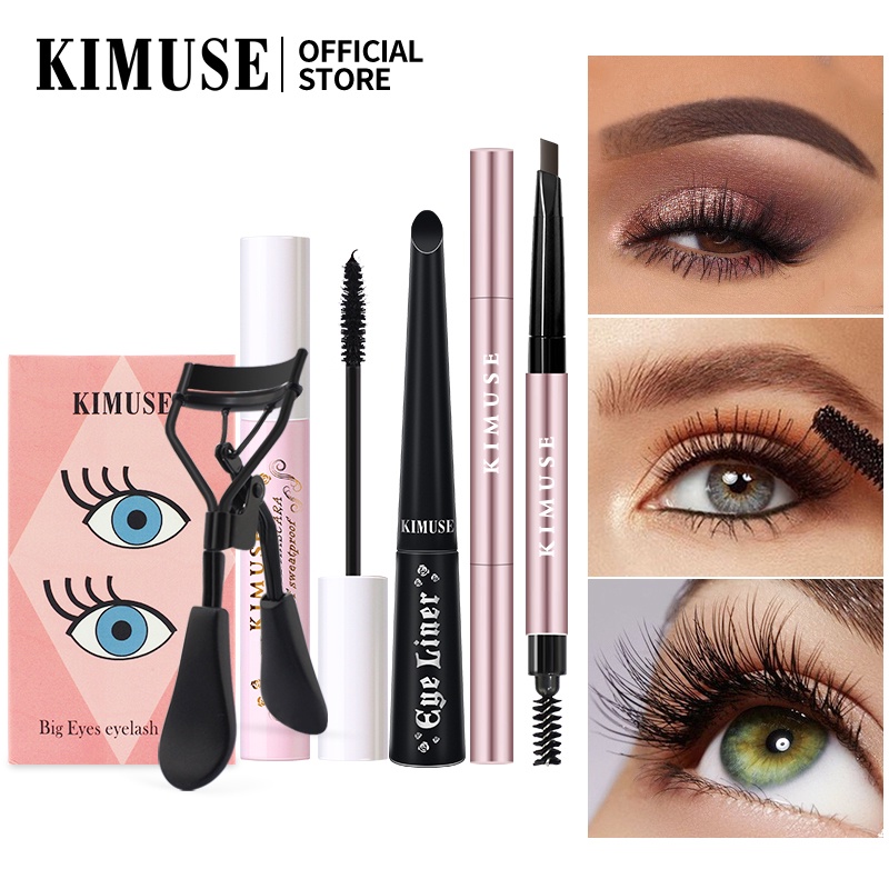 KIMUSE Double-head Waterproof Eyebrow Pencil+Volum Express Mascara+ Liquid Eyeliner+ Eyelash Curler 4PCS/set #3