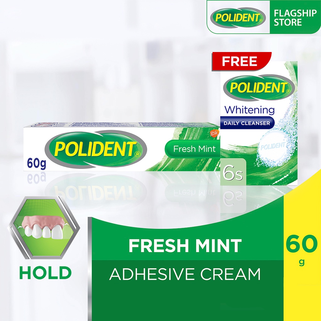 Polident Fresh Mint Adhesive 60g w/ FREE Polident Whitening Denture Cleanser 6s Shopee Philippines