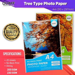 QUAFF No Back Print Photo Paper Glossy / Inkjet Photo Paper A4 200GSM / 230GSM (20 sheets / pack)