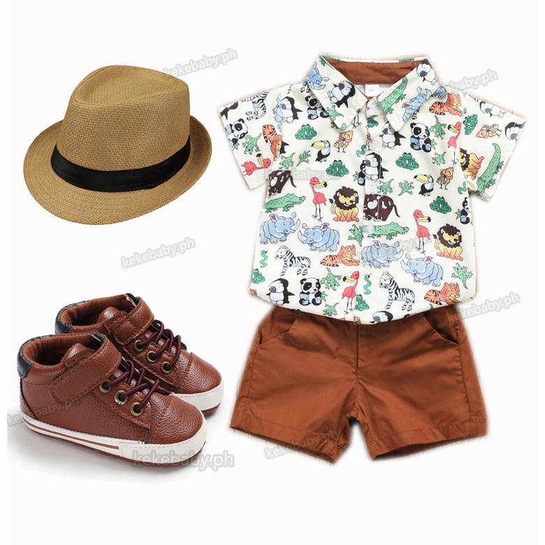 Jungle Safari Costume for Baby Boy Animal Print Shirt Brown Shorts