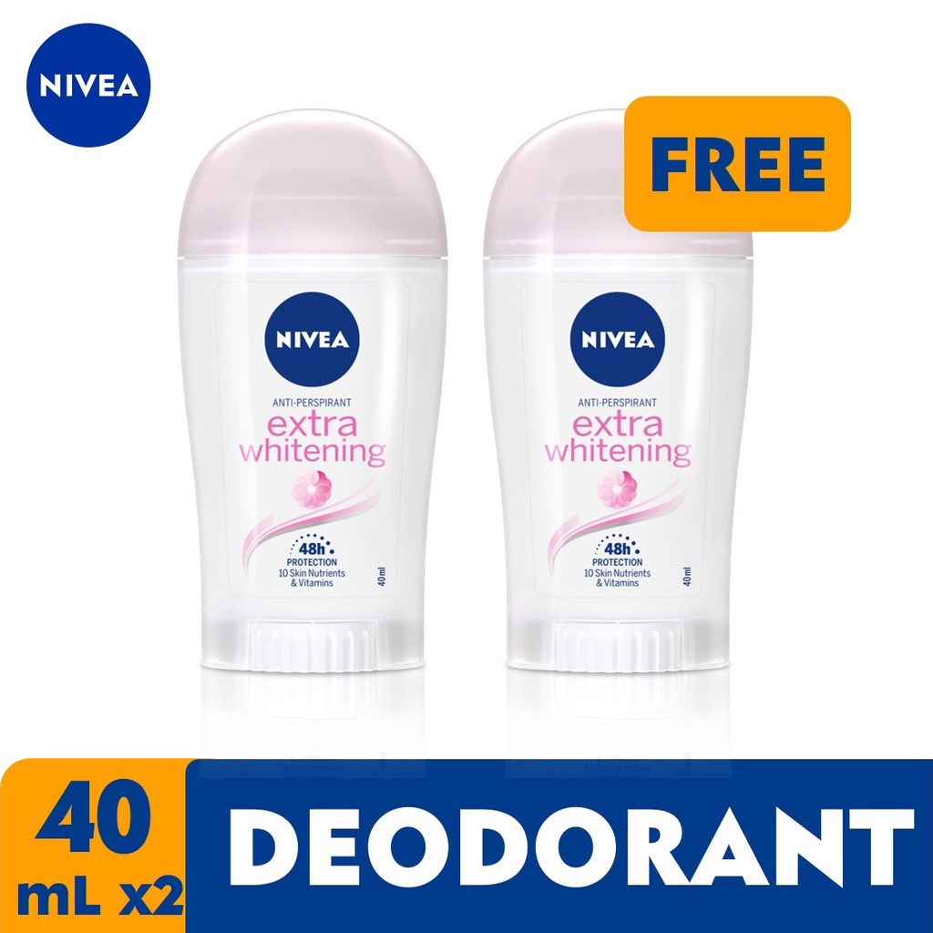 【Ready Stock】
Buy 1 Take 1 NIVEA Deodorant Extra Whitening Anti-Perspirant Stick, 40ml