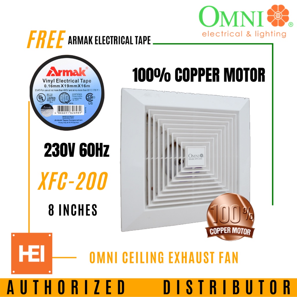 OMNI 8" Ceiling Mounted Exhaust Fan 8" XFC2008 (FREE ELECTRICAL TAPE