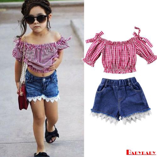 off shoulder top with denim shorts