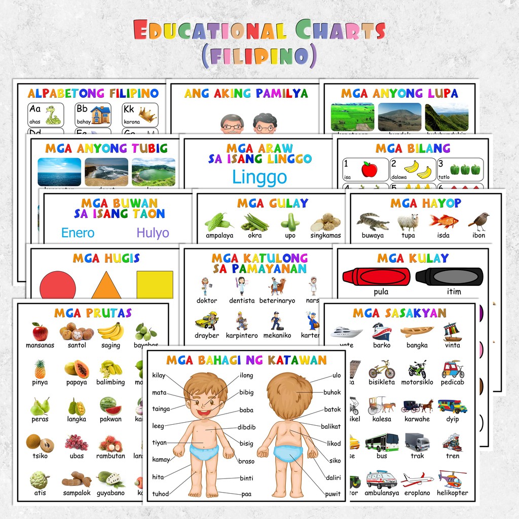 Laminated Educational Charts Filipinotagalog Shopee Philippines