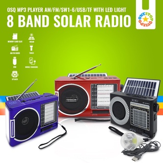 【Ready Stock】▬OSQ Bluetooth AM/FM/SW 8 band Solar Radio with USB/TF with LED Light and Power bank fu