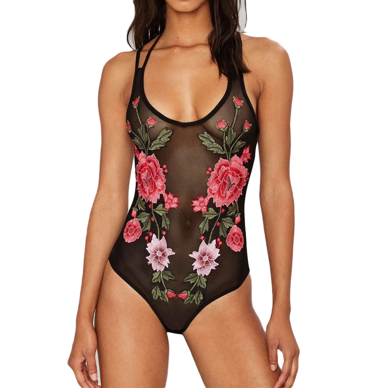 embroidered mesh bodysuit