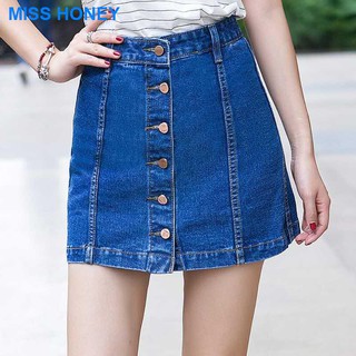 &women&Korean version of the hole high waist denim skirt size S-L navy blue maong palda