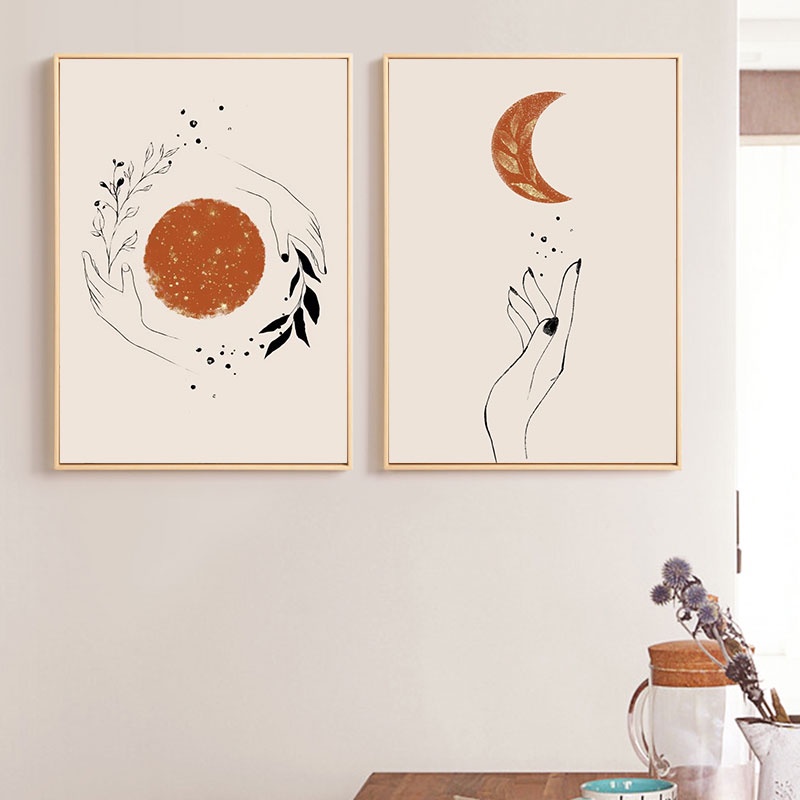 Abstract Boho Style Hand Sun Moon Scene Canvas Painting Print Nordic Wall Decorative Posters for Living Room Home Art Decoration
