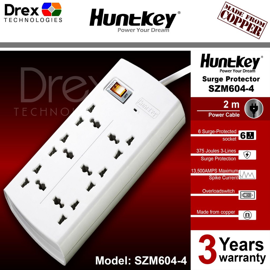 Huntkey 6 Socket Surge Protector Power Strip Power Extension Szm604 4 |  Shopee Philippines