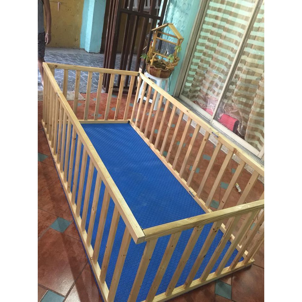 square wooden playpen