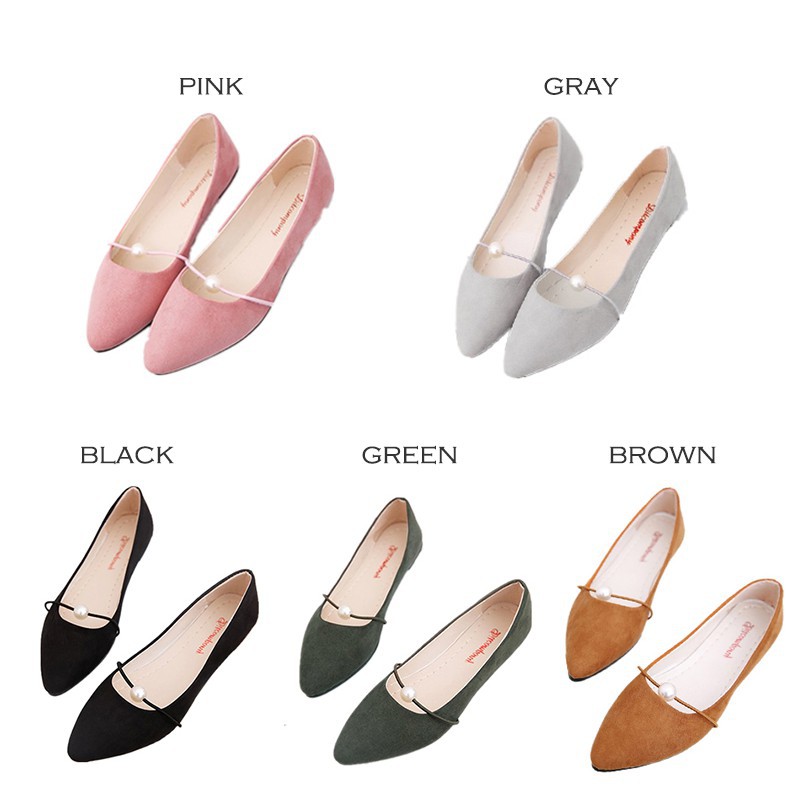Korean Ladies Shoes Pointed Flats Pearl 