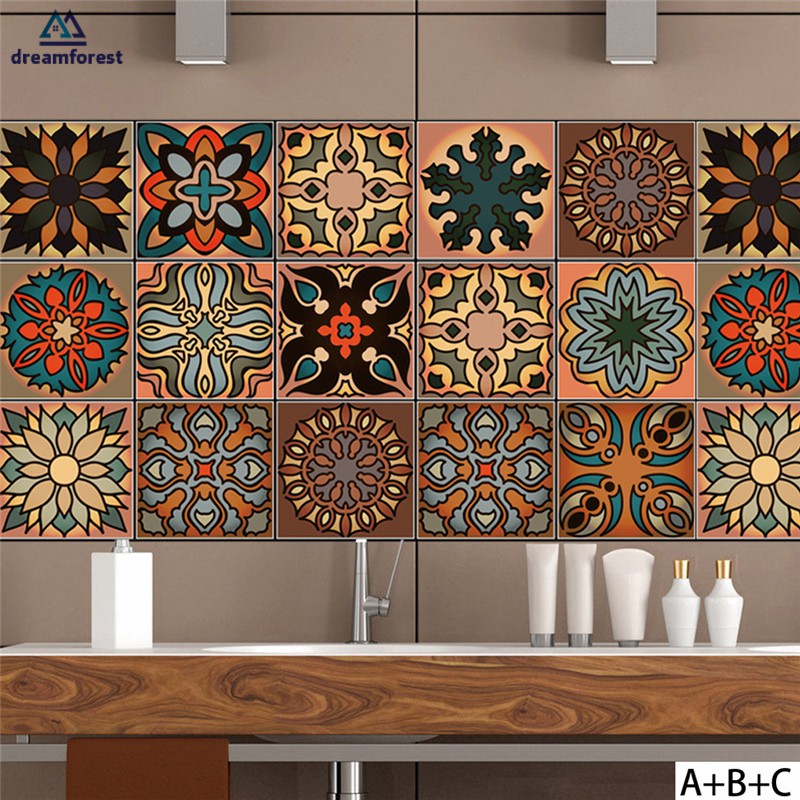 Df Moroccan Style Tiles Wall Sticker Kitchen Bathroom Toilet Waist Line Wallpaper Stair Sticker Shopee Philippines