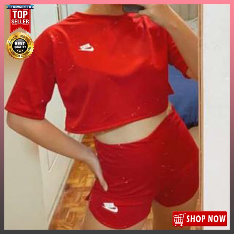Red Crop Top and Short Terno Dress for Womens, Tiktok Terno, Crop Top