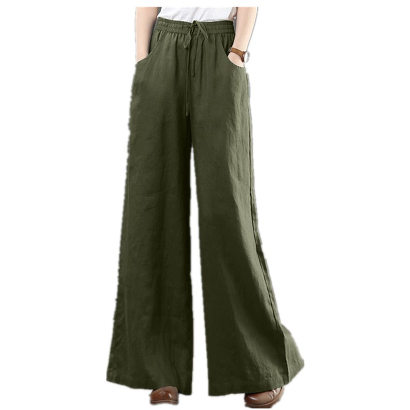 ZANZEA Women Casual Solid Color Wide Legs Elastic Belted Long Pants ...