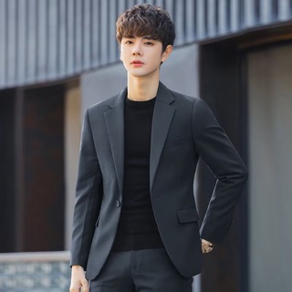 [M-3XL] Plankton Handsome Small Suit Men Autumn Business Korean Version Trendy Casual Slim-Fit Gray Jacket