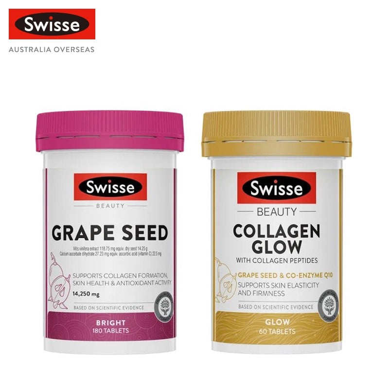 Swisse Beauty Grape Seed 180 Tablets + Swisse Beauty Collagen Glow with