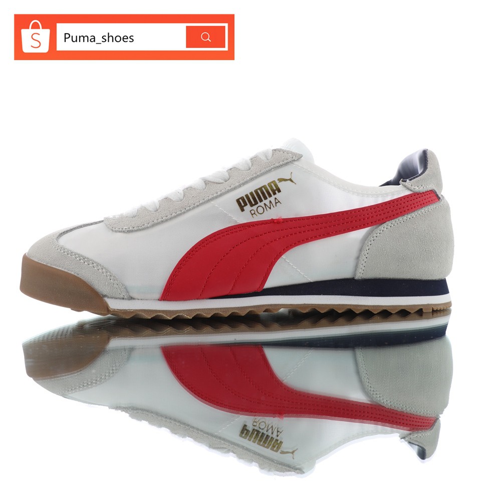 sonrojo superficial importante 100% Original Puma Roma OG Nylon White/Red Retro Casual Sneakers For Men &  Women- | Shopee Philippines