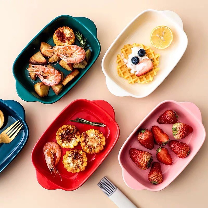 Keep Home Rectangular Nordic Style Ceramic Baking Tray Cheese Risotto