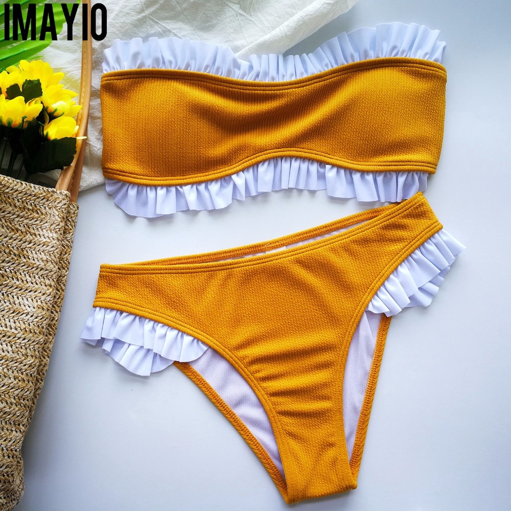 yellow striped bathing suit