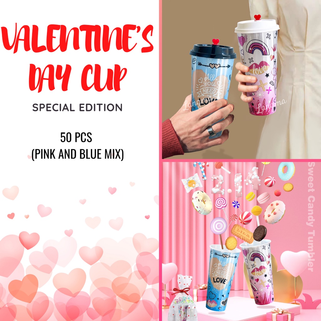 Plastic Cups Milk Tea Cups Assorted Valentines Hard Cups 22 Oz 90mm 50 Pcs Shopee 4645