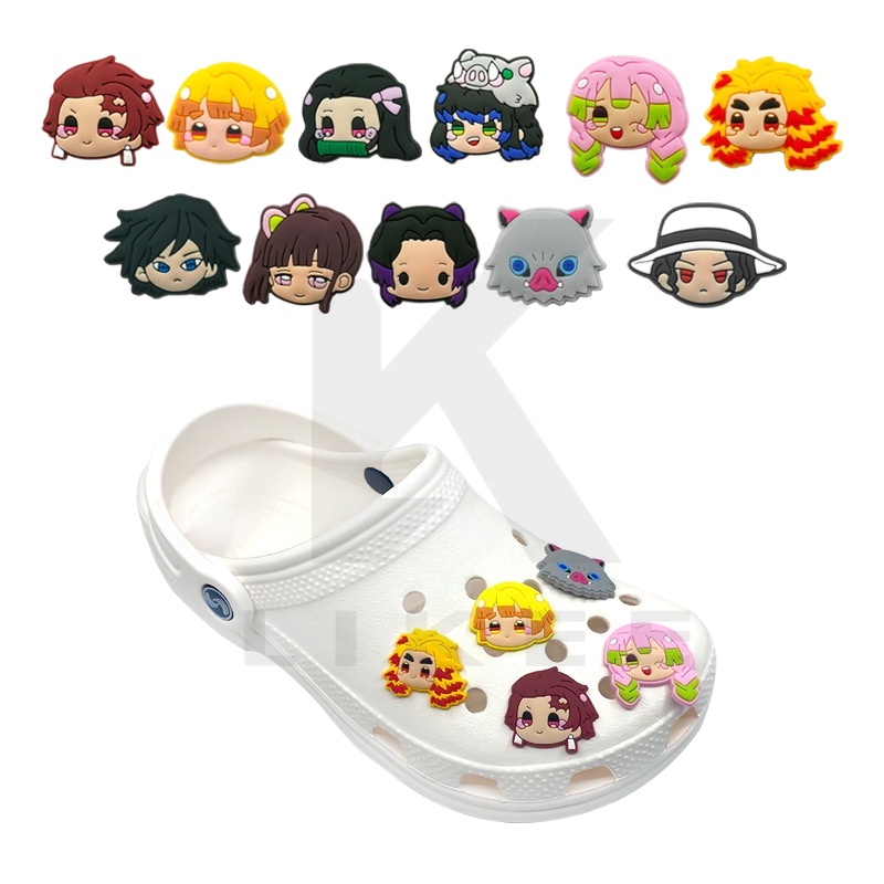 2022Cute Demon Slayer Cartoon Japanese Cartoon Crocs Decorate Shoe Charms Pins Stickers Jibbitz