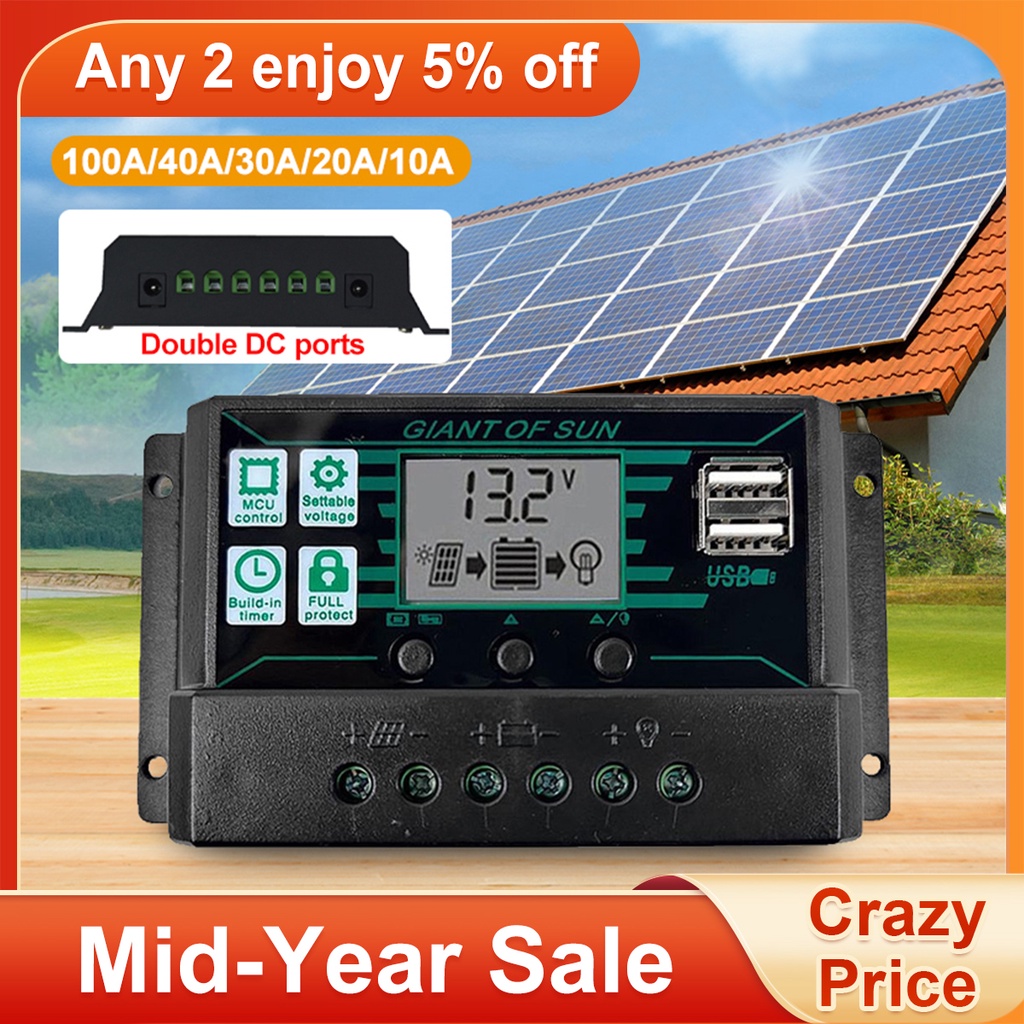 2 xSolar Charge Controller 30A Solar Panel Battery Controller 12V/24V PWM 