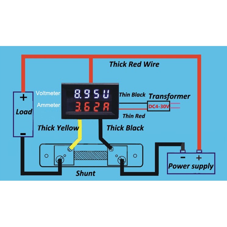 Current Shunt DC 100V/100A Car DC Digital Voltmeter Ammeter LED Amp Volt Me...