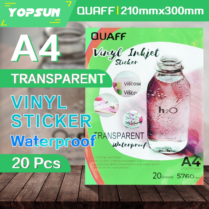 Transparent Vinyl Inkjet Sticker Waterproof A4 Size ( 20 Sheets ) Quaff