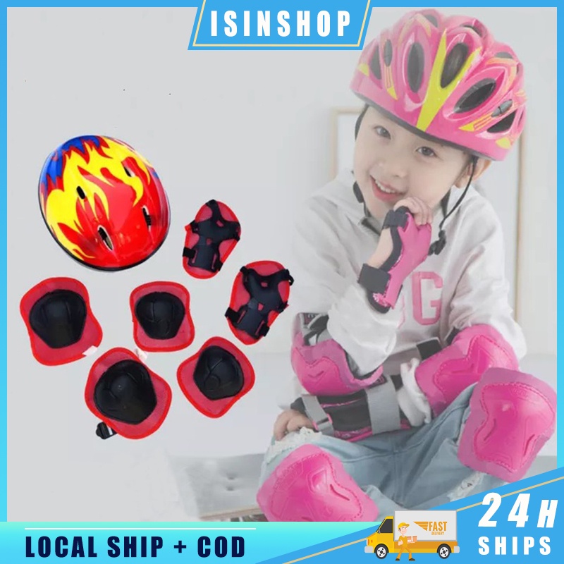 7Pcs Kids Sport Protective Gear Helmet Knee/Wrist Guard/Elbow Pad Outfit Skating 