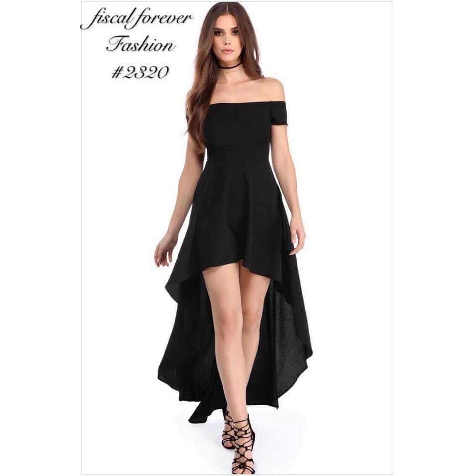 off the shoulder long black dress