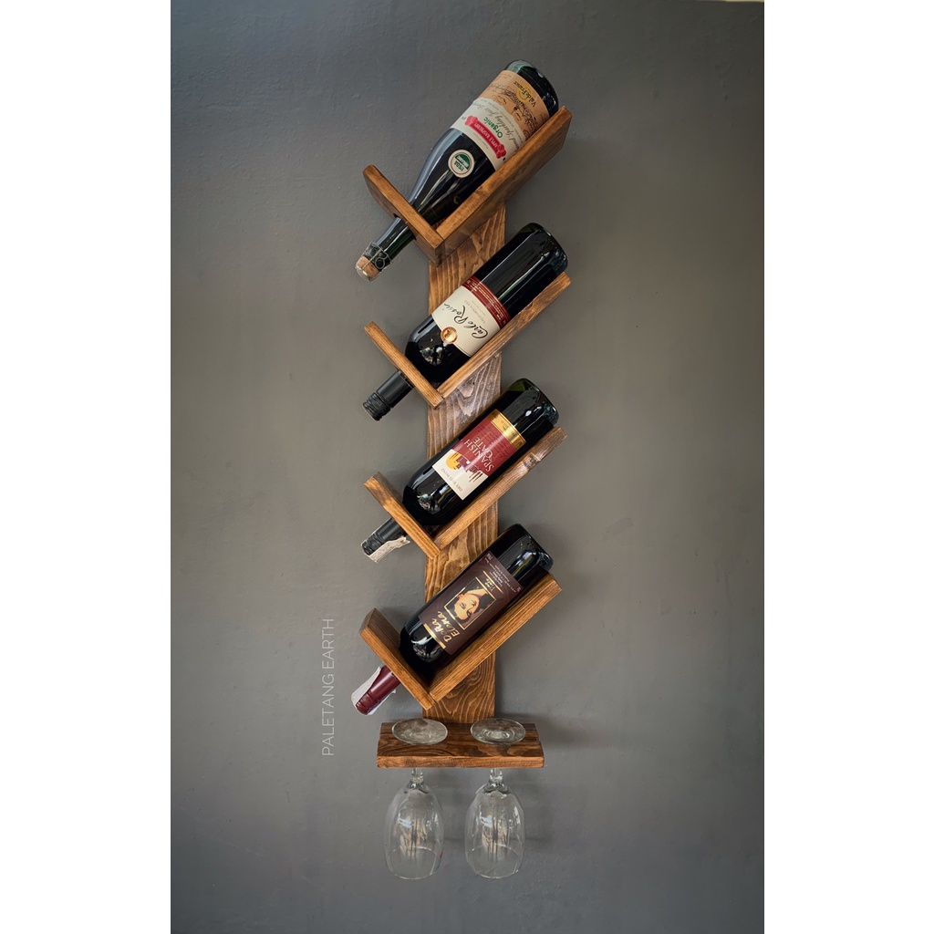 4Layer Wooden Wallmounted Hanging Wine Rack Shopee Philippines