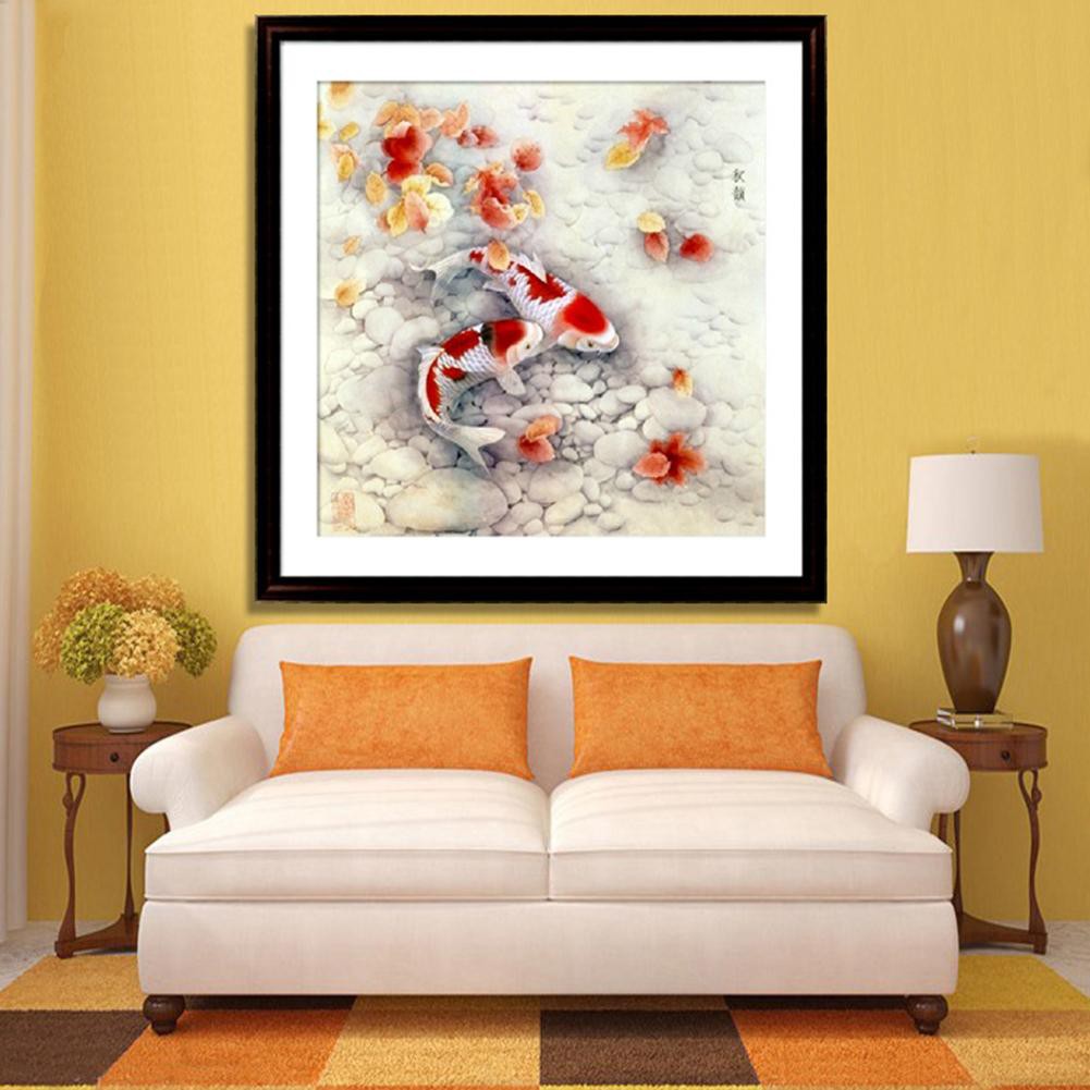 35*35cm DIY 5D Diamond Sticker Two Fish Cross Stitch Painting Home Decor